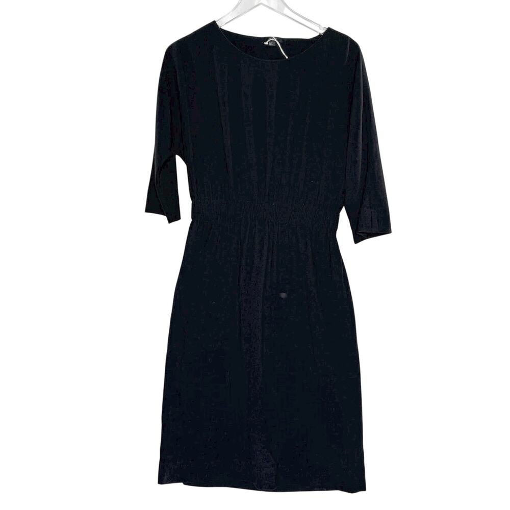 COS Elastic Waist Tee Shirt Dress 6 Black Boat Neck Minimalist Capsule Classic